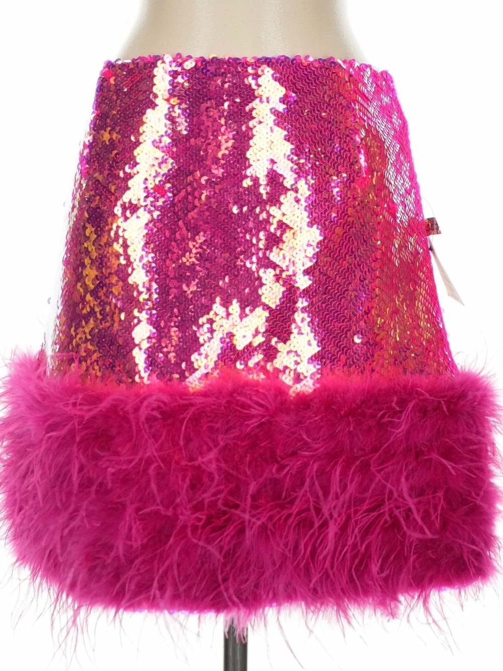 Nadine Merabi Roxy/Mia pink sequin feather mini skirt NWT Size S/M - Picture 5 of 9